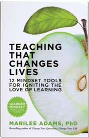 An image of the book cover for ""Teaching that Changes Lives."" The cover image is an apple split in two.