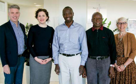 Photo of Educators from Peru and Uganda with College CEO and Registrar Michael Salvatori, College Chair Angela De Palma and external relations officer Kathy Anstett.