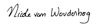 The signature for College Chair Nicole van Woudenberg, OCT.