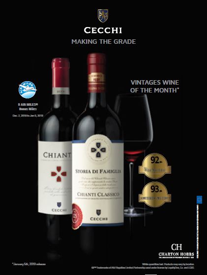 Photo of a wine ad from the December 2018 issue of Professionally Speaking with two bottles of wine and a glass of wine.