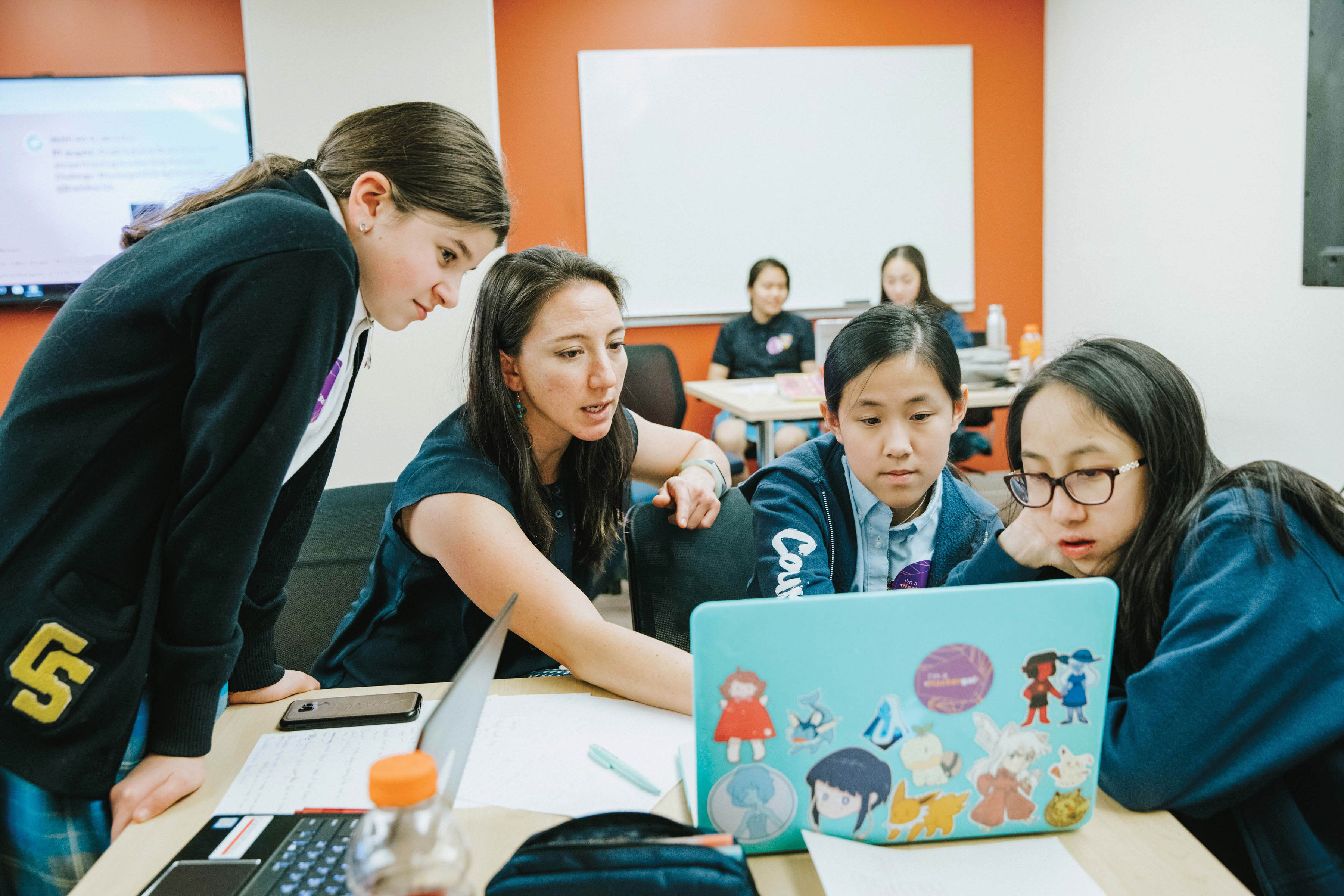 Students and teachers participate in the December 2018 Hackergal Hackathon.