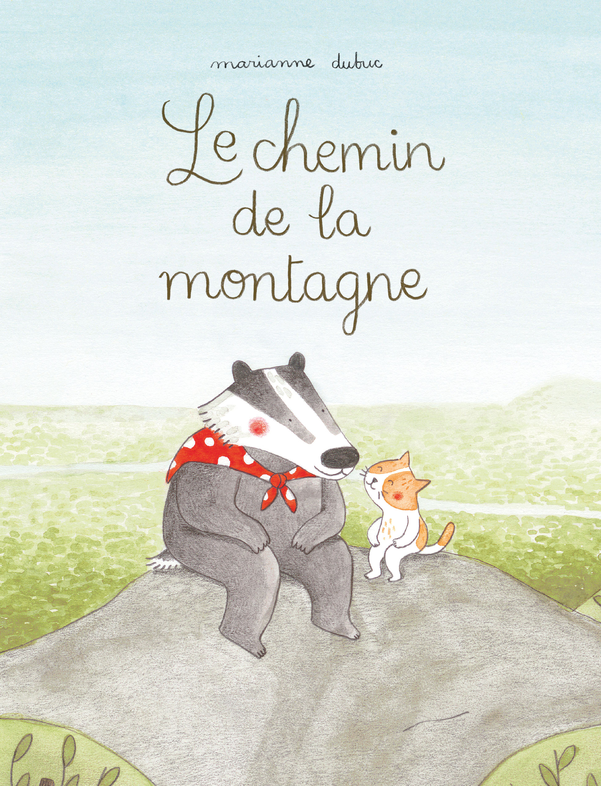 Image de la couverture du livre «Le chemin de la montagne». La couverture est l'illustration d'un ours et d'un chat assis au sommet d'une montagne.