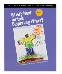 An image of the book cover for 'What’s Next for this Beginning Writer?' The cover image is of a childlike drawing.