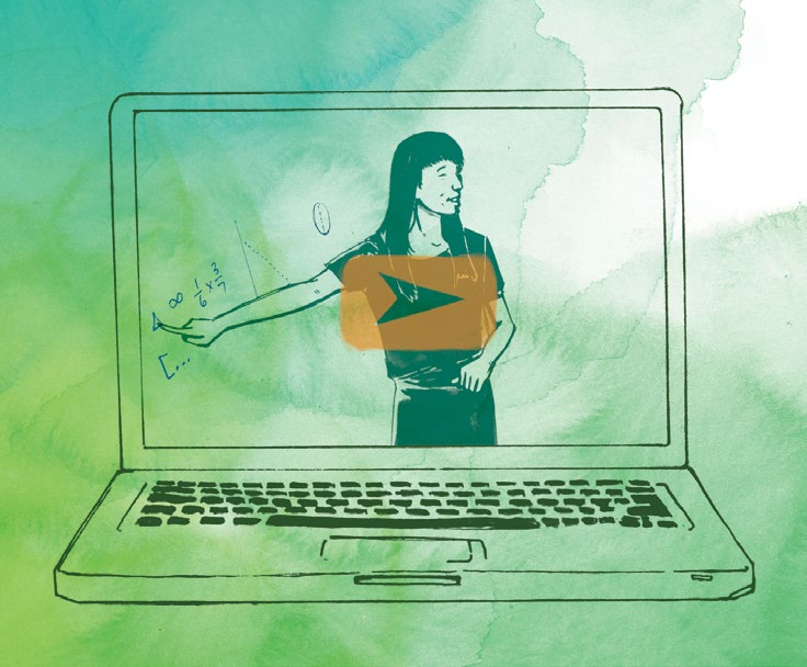 An illustrated image of a laptop with a YouTube video on it.