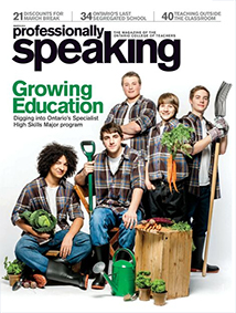 An image of an article from 'Professionally Speaking' titled, 'Growing Education.'