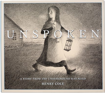 An image of the book cover for 'Unspoken.' The cover image is a black and white illustration of a nun walking at night.