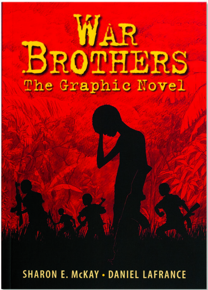 An image of the book cover for 'War Brothers'. The cover image is silhouette of young children with guns.