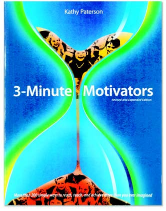 An image of the book cover for '3-Minute Motivators'. The cover image is an hourglass.