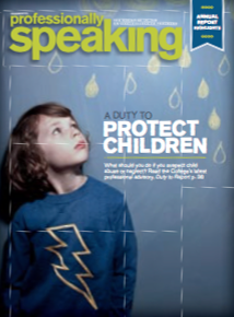 An image of an article from 'Professionally Speaking' titled, 'A Duty to Protect Children.