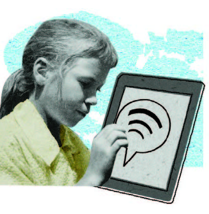 Illustrated image of a student using the text to speech function on a tablet.