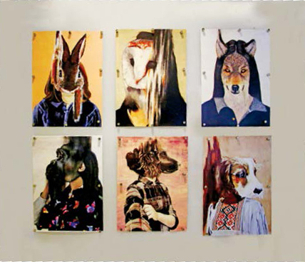 Photo of artwork displayed at the Ontario College of Teachers office. The artwork depicts various animals with human characteristics. The artwork is titled, “The Animal within Me.