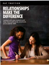 An image of the book cover for "Relationships Make the Difference." The cover image is of a student speaking to a teacher.