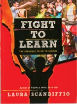 An image of the book cover for "Fight to Learn." The cover image is the title of a human shadow holding a sign that says "Fight to Learn".