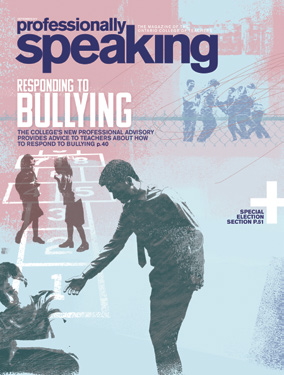 An image of the September 2017 cover of 'Professionally Speaking,' with feature story 'Responding to Bullying.'