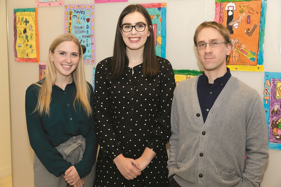 Photo of three College scholarship recipients smiling. Left to right: Taylor Crawford, Sarah Salt and Luke Sawczak.