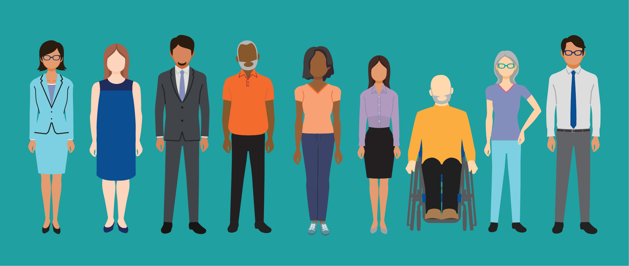 Illustration of a diverse group of people in a row.