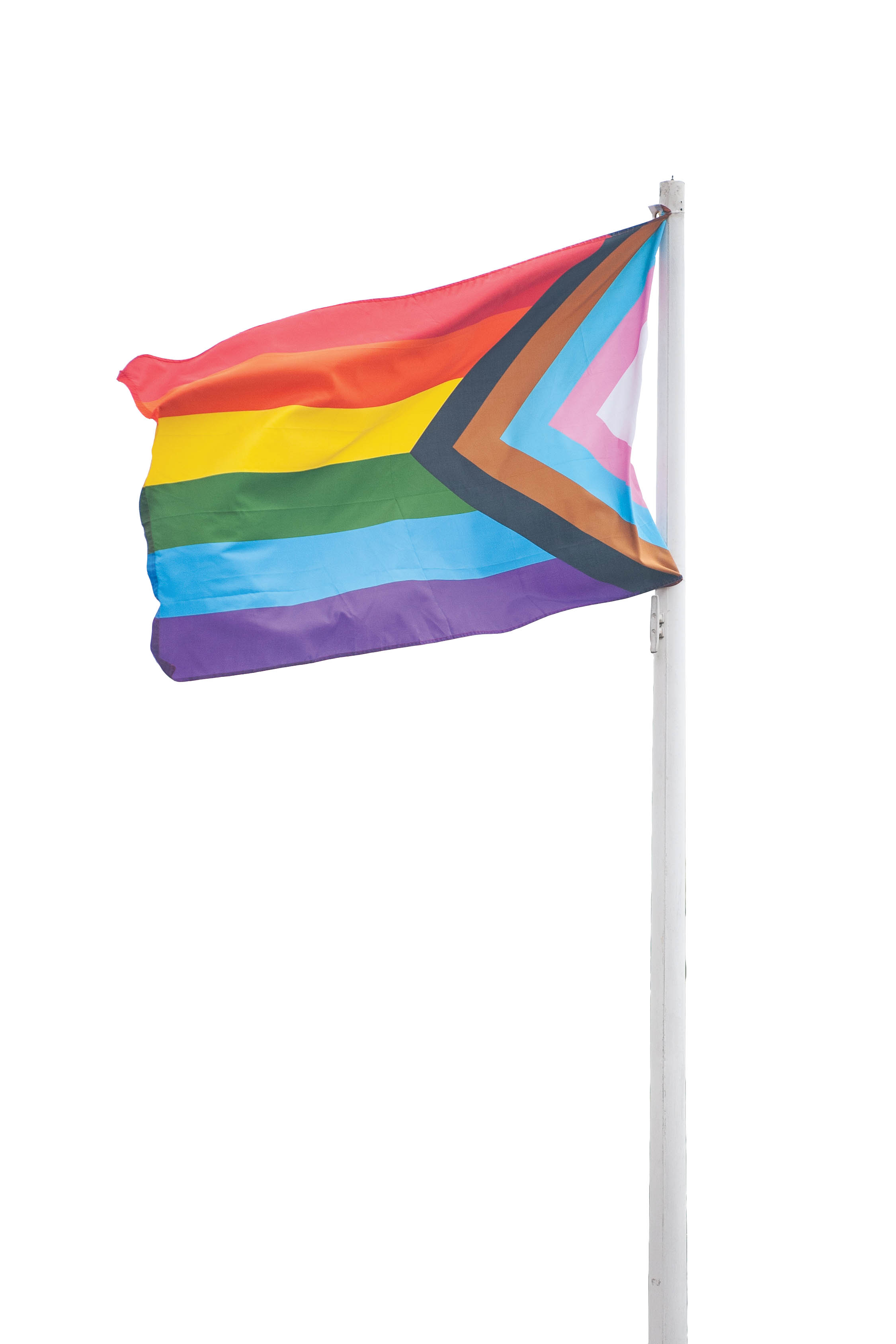 A multi-coloured pride flag.