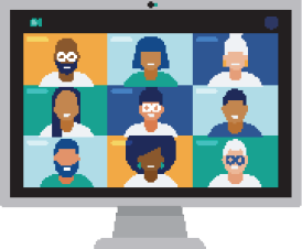 An illustration of many participants of a video conference.